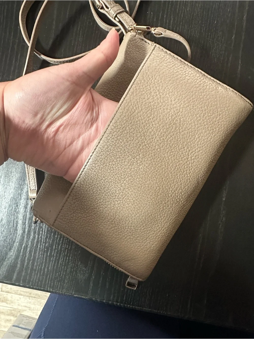 Tory Burch Taupe Leather Crossbody with Whipstitch Detail